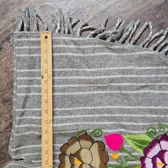 Unique Floral Embroidered Poncho Shawl with Fringe - Picture 5 of 7